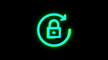 Neon glowing lock icon symbolizing security, protection, and data encryption concepts