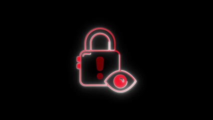 Cybersecurity awareness illustration of a locked padlock and eye glowing on black background