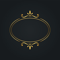 Oval golden frame with double line and top/bottom decorative ornament — stylish vector element
