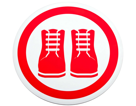 Stylized red boots encircled in a red ring on a white background