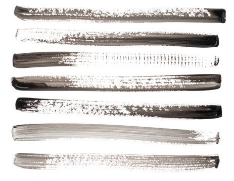 Eight horizontal gray brushstrokes, varying in tone and texture, arranged on a black background