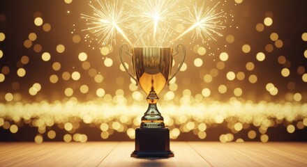 Golden Trophy Shines with Fireworks of Success and Achievement