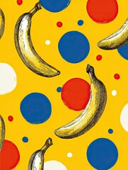 Bananas and color dots on yellow backdrop