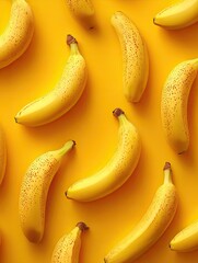 Bananas with brown spots on a bright yellow background
