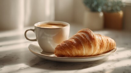 Morning delight coffee and croissant at home food photography cozy atmosphere captured elegantly