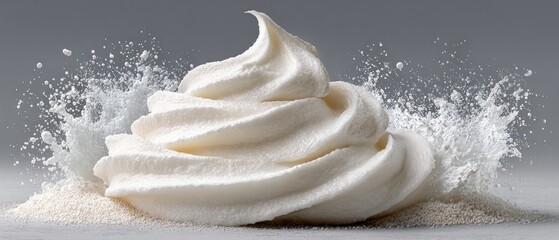 Swirled cream with powder splash, grey backdrop