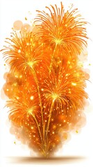 Burst of bright orange and gold celebratory fireworks display