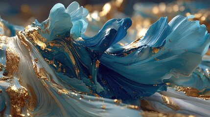 Swirling blue form with gold accents, artistic texture