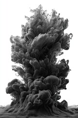 Gray ink cloud blooming against white. Dense, flowing