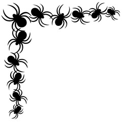 Halloween corner ornament with crawling spiders — gothic horror border for creepy frame decoration
