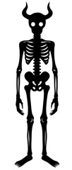 Halloween demon skeleton silhouette with horns and hollow eyes, creepy bony creature from hell