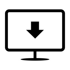 Fototapeta premium Computer monitor with download arrow icon, minimal flat vector concept for software, data transfer, or cloud download interface