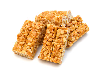 Honey bars with peanuts, sesame and sunflower seeds isolated