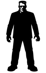 Halloween character Frankenstein’s monster silhouette, classic reanimated creature with bolts in neck and square head
