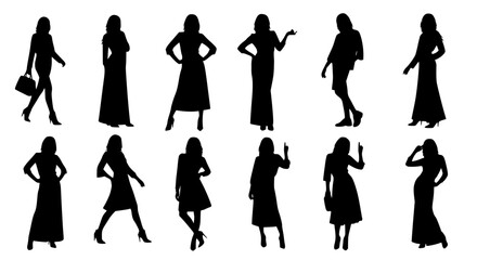 Fototapeta premium Businesswoman Silhouettes in Various Poses on transparent background