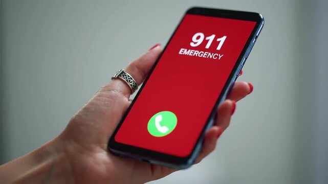 Phone Screen Displaying 911 Emergency Number With Red Background
