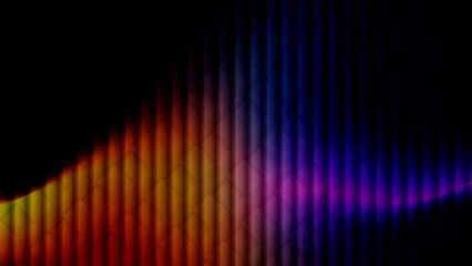 dark abstract background with a vibrant rainbow colored vertical striped texture and a subtle light wave effect