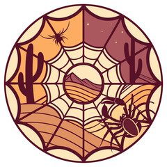 desert elements (cacti, sand dunes, scorpions) arranged symmetrically