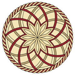 Mandala woven from natural rattan and colored bamboo strips