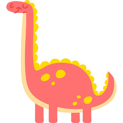 A Cute Pink Dinosaur With Yellow Spots And A Yellow Spiky Neck Stands Happily On A Transparent Background