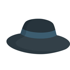 A dark grey wide brimmed hat with a blue band is depicted on a transparent background suitable for fashion and accessory design themes