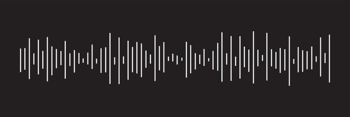 Sound waves and audio waveform elements. Song or music track shapes. Voice signal visualization. Digital soundwave icon set. Music rhythm frequency pulse graphic vector element. Black background. 
