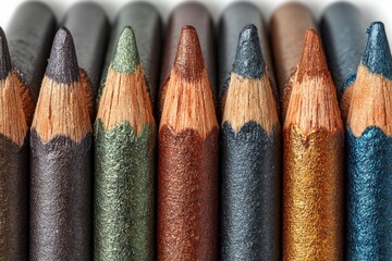 Colored pencils, side by side, metallic sheen, close-up view