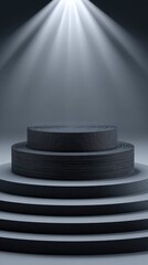 Two-tier pedestal under bright spotlights