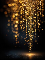 Cascading, sparkling, golden bokeh against a dark background