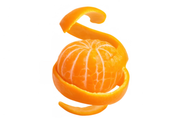 Tangerine fruit with curled peel, fresh citrus food, vibrant orange sweet snack, healthy vitamin c diet ingredient