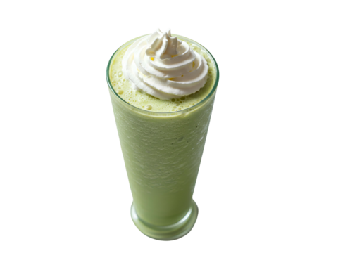 Refreshing Matcha Green Tea Smoothie with Whipped Cream Delight Cool Drink Concept, Isolated White