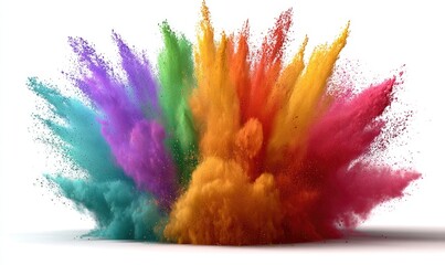 Vibrant explosion of colored powder against a white backdrop