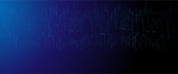 Vector blue glowing binary code rain background. Binary rain concept. Abstract digital Data Cyber security