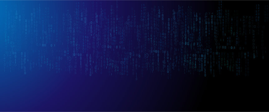 Vector blue glowing binary code rain background. Binary rain concept. Abstract digital Data Cyber security