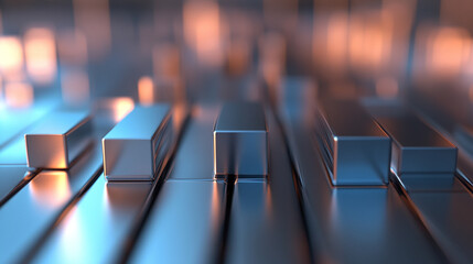 A bar graph rises as a sleek, shiny physical structure from a modern desktop, blending data visualization with tangible design. The scene symbolizes clarity, progress, and the fusion of technology wit