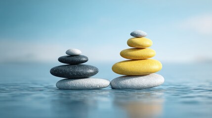 Two stacked pebbles on a blue background.