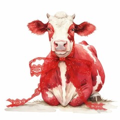 Naklejka premium Cow illustration watercolor animal.