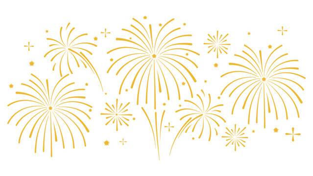 Golden fireworks overlay for new year. Vector Eps