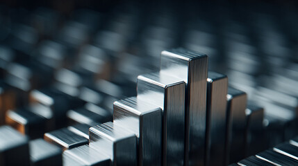 A bar graph rises as a sleek, shiny physical structure from a modern desktop, blending data visualization with tangible design. The scene symbolizes clarity, progress, and the fusion of technology wit