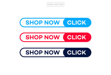Red blue click here button with hand cursor icon vector illustration