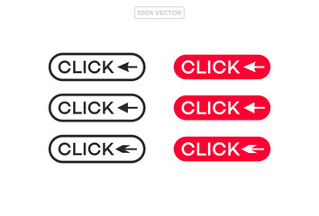 Click here button set with hand pointer and mouse cursors. Modern call to action for website UI and UX