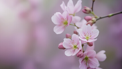 Fototapeta premium Macro photography of blooming flowers, shallow depth of field, pastel tones, soft blur, impressionist style, atmospheric lighting