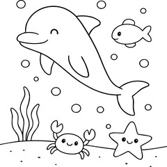Cute Kawaii Dolphin and Ocean Friends Art & Illustration