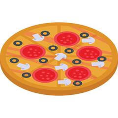 A Delicious Whole Pepperoni Mushroom and Olive Pizza With a Golden Crust Against a Transparent Background