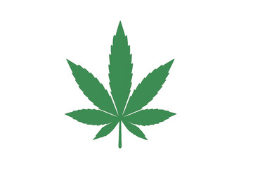 Cannabis leaf with seven green pointed leaflets representing marijuana, hemp, and herbal medicine on transparent background