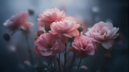 Painterly macro shot of flowers, ethereal glow, cinematic lighting, blurred textures, surreal atmosphere, fine art photography