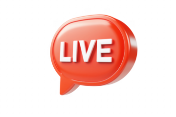 Red speech bubble with live text isolated on a transparent background