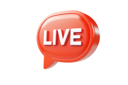 Red speech bubble with live text isolated on a transparent background