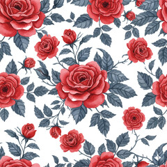 Seamless red rose floral pattern background