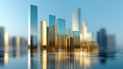 A bar graph rises as a sleek, shiny physical structure from a modern desktop, blending data visualization with tangible design. The scene symbolizes clarity, progress, and the fusion of technology wit